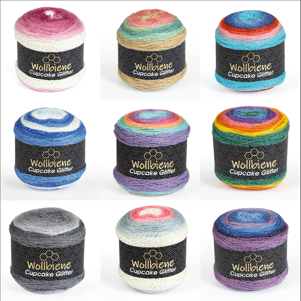 Woolly Bee Cupcake Glitter Gradient Wool Knitting Wool 150g