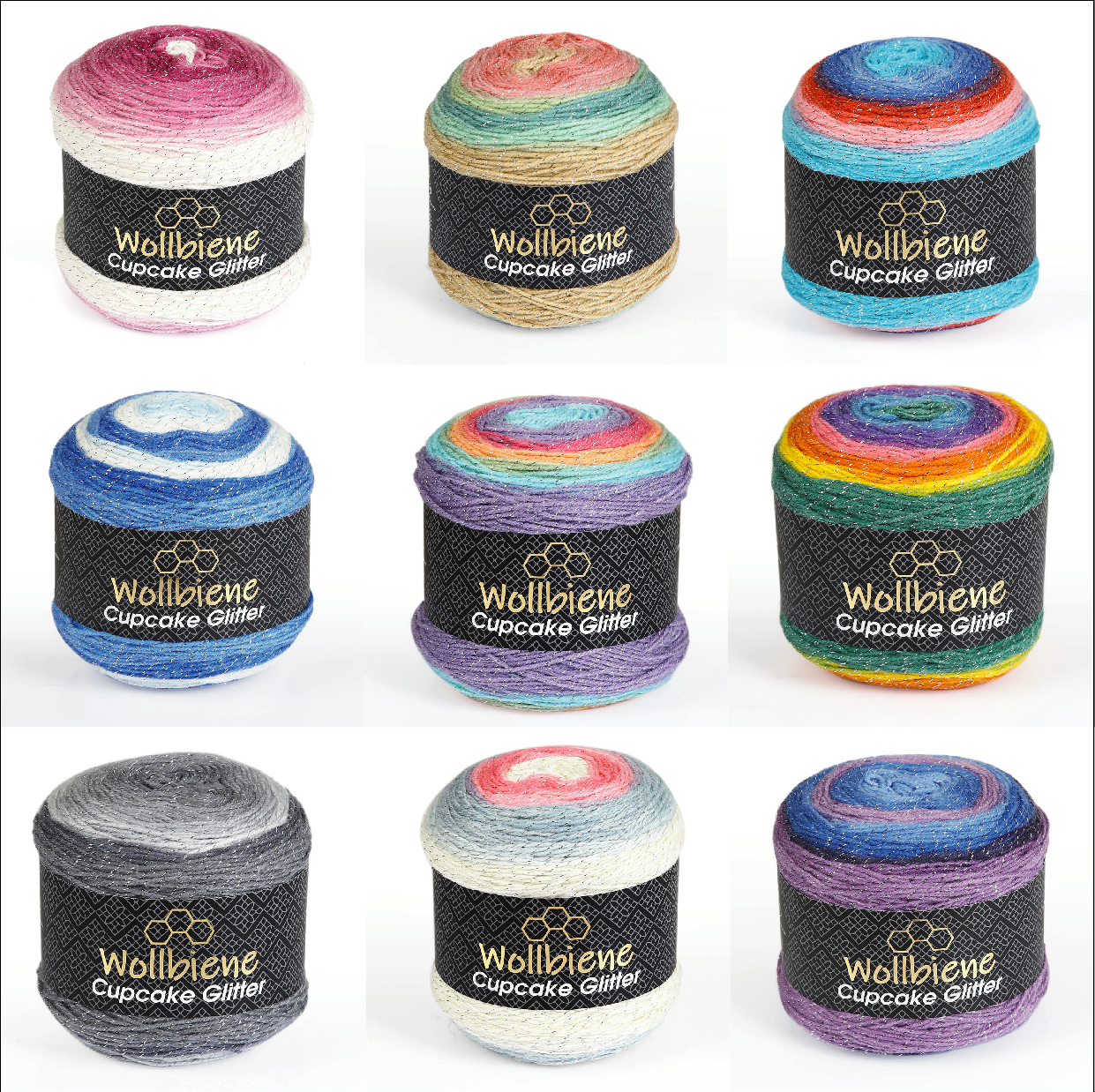 Woolly Bee Cupcake Glitter Gradient Wool Knitting Wool 150g