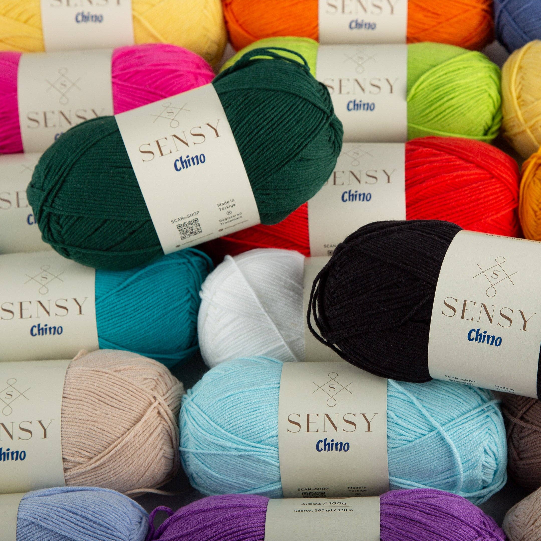 Sensy Chino Soft Cotton Yarn, 3.5 oz, 360 Yards, Gauge 2 Fin