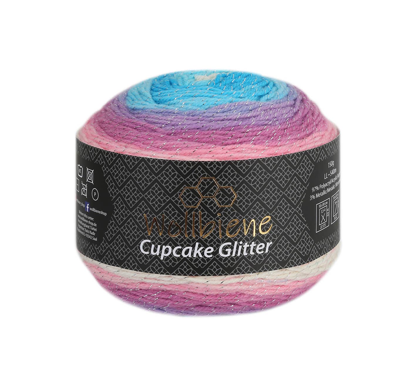 Woolly Bee Cupcake Glitter Gradient Wool Knitting Wool 150g