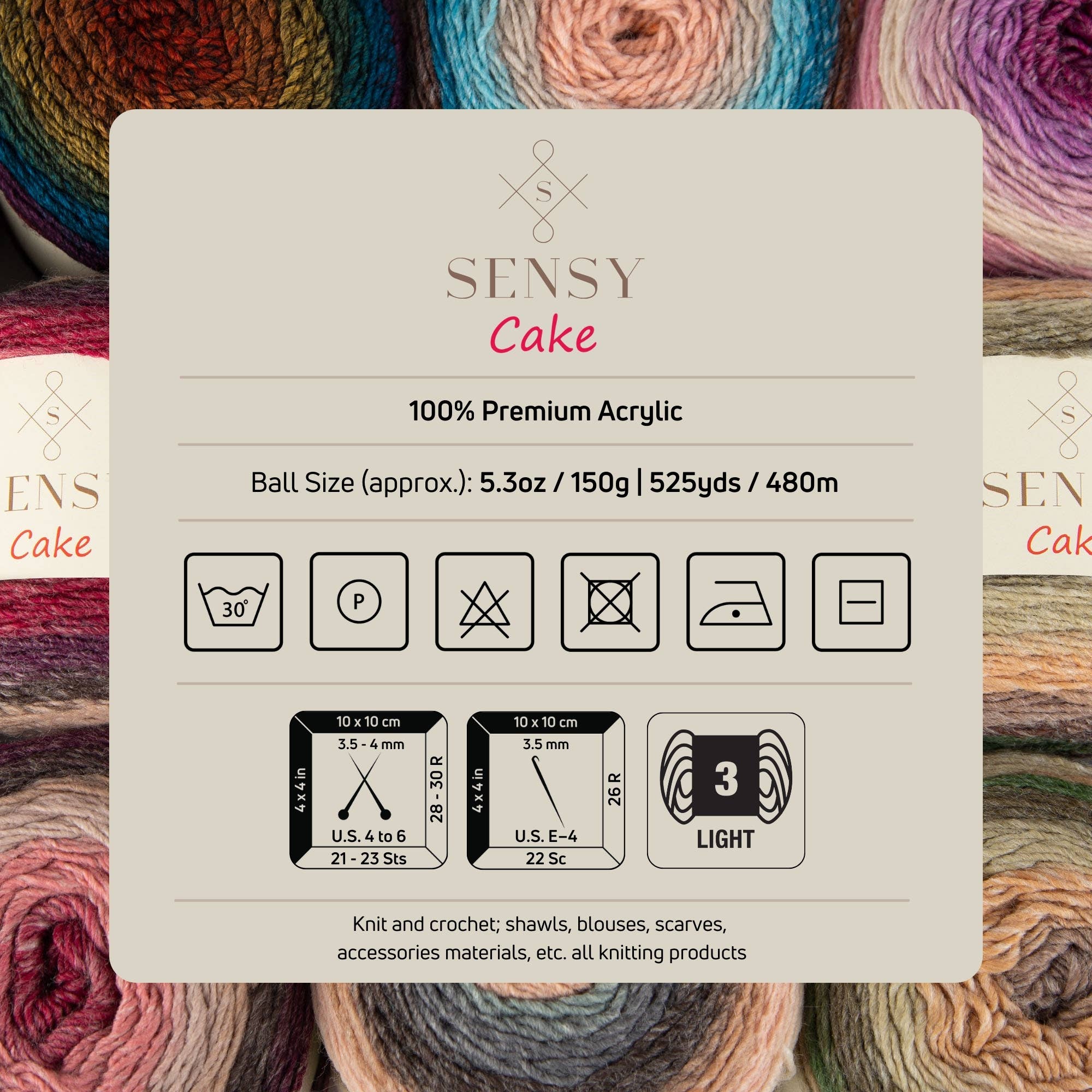 Sensy Cake Yarn, 5.3 oz, 525 Yards, Gauge 3 Light
